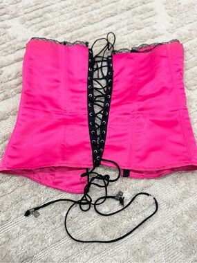 Hot Pink Lace-Trim Corset Top with Black Lacing